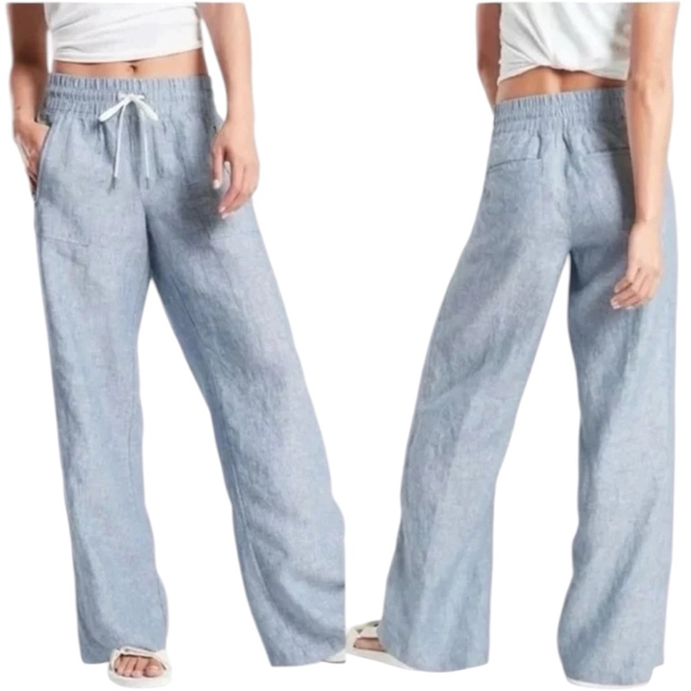 Athleta | Women’s Blue 100% Linen Cabo Wide Leg Pants Size 4